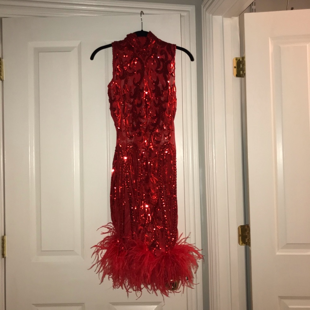 Red sequence dress